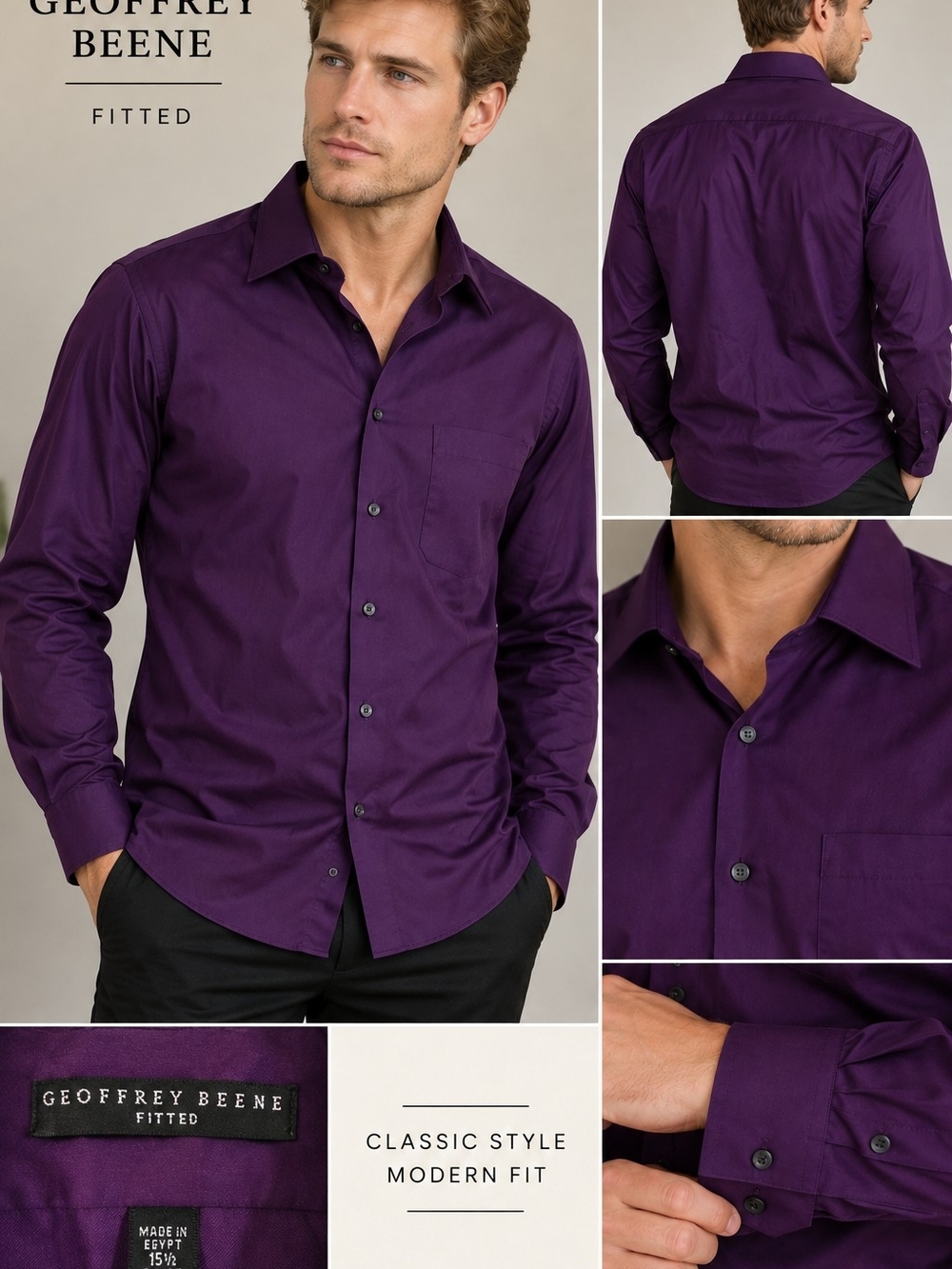 Geoffrey Beene Fitted Men’s Purple Dress Shirt 15.5 34/35 Wrinkle Free